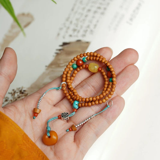 Ultra-Slim 108-Bead Mala | Exquisite 3mm Olive Seed & Vintage Beeswax Mini Prayer Bracelet
