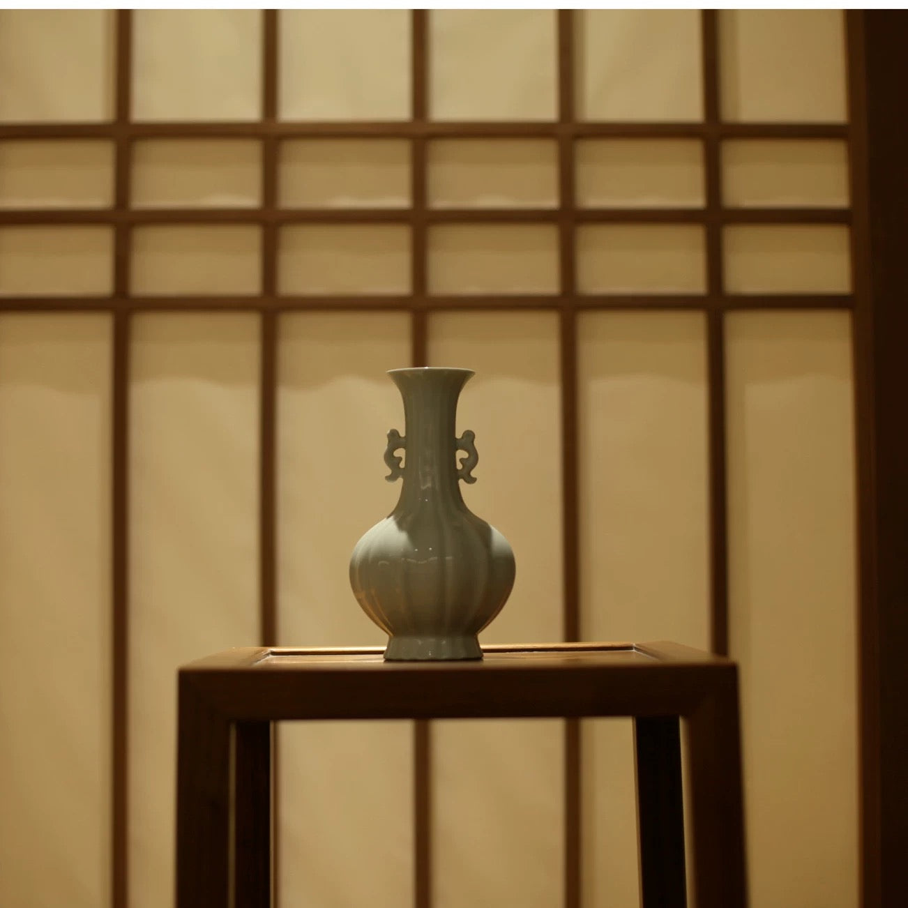 Shadow Blue Twin-Handled Vase"- Song Dynasty Style Scholar's Object (Celadon Flower Vase for Tea Room & Study)