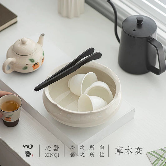 Zen Ash Tea Cleansing Vessel" - Ceramic Tea Bowl Washer & Waste Water Jar (Wabi-Sabi Style Gongfu Tea Set Essential)