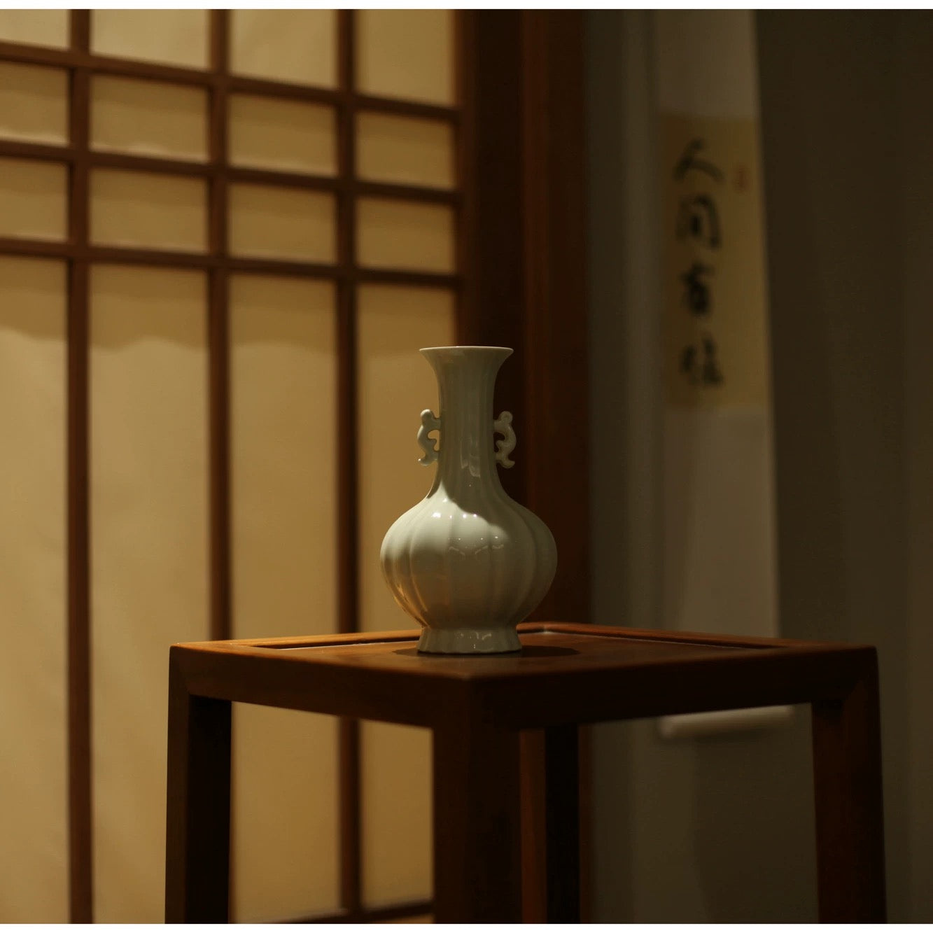 Shadow Blue Twin-Handled Vase"- Song Dynasty Style Scholar's Object (Celadon Flower Vase for Tea Room & Study)