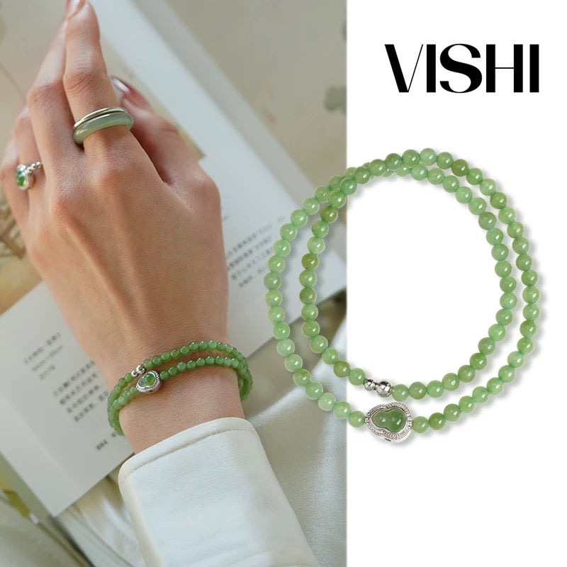 Serene Calabash Jade Bracelet
- Natural Hetian Jade Beaded Bracelet (Fresh Apple Green, Neo-Chinese Elegance)