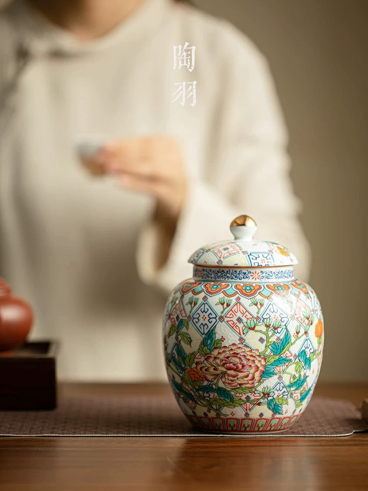 Peony Enamel Ceramic Tea Caddy
- Vintage-Inspired Porcelain Storage Jar (Air-Tight Premium Tea Canister)