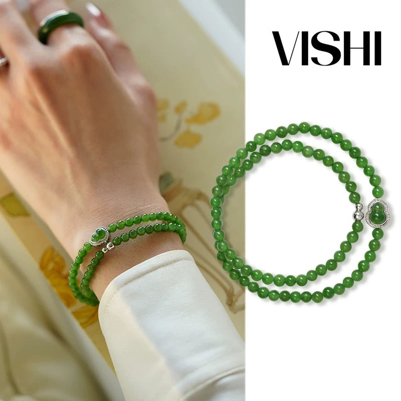 Serene Calabash Jade Bracelet
- Natural Hetian Jade Beaded Bracelet (Fresh Apple Green, Neo-Chinese Elegance)