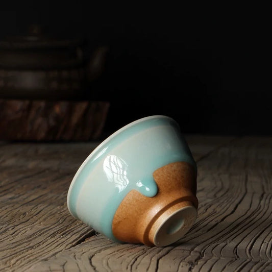 Premium Celadon Tea Cup – Handmade 'Weeping Glaze' Porcelain with Oil-Sheen Finish