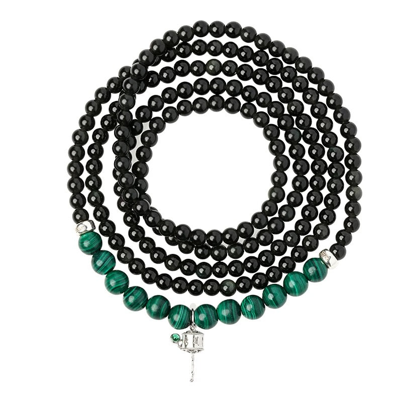 Rainbow Eye Obsidian & Malachite Beaded Bracelet- Handwoven 5-Layer Wrap Bracelet (4mm Gemstones, Boho Chic Unisex Design)