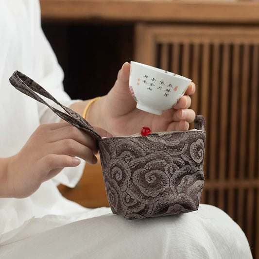 Woven Cotton Tea Accessory Pouch Set – Portable Drawstring Bags for Travel Tea Cups & Canisters (Owner’s Cup Storage Solution)