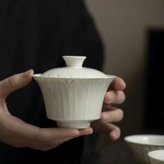 Song Dynasty-style White Porcelain Travel Tea Set - 1 Teapot & 2 Cups Fast-brew Kit with Oversized Gaiwan