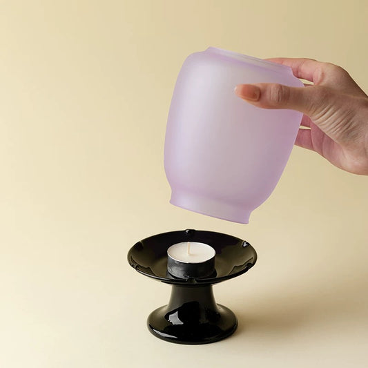 Hand-Painted Famille Rose Glass Candle Holder – Zen Atmosphere Lamp with Vintage Chinese Aesthetic (Elegant Home Decor)