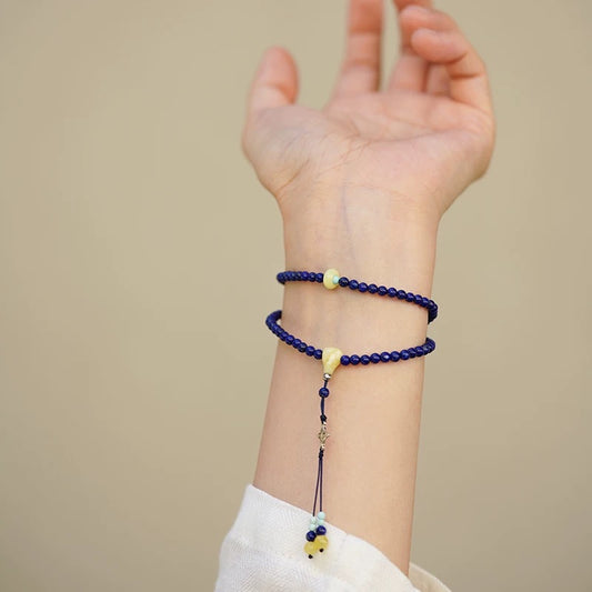 Mini 108-Bead Lapis Lazuli Mala - Weishi Original Afghan Stone Double-Wrap Prayer Bracelet