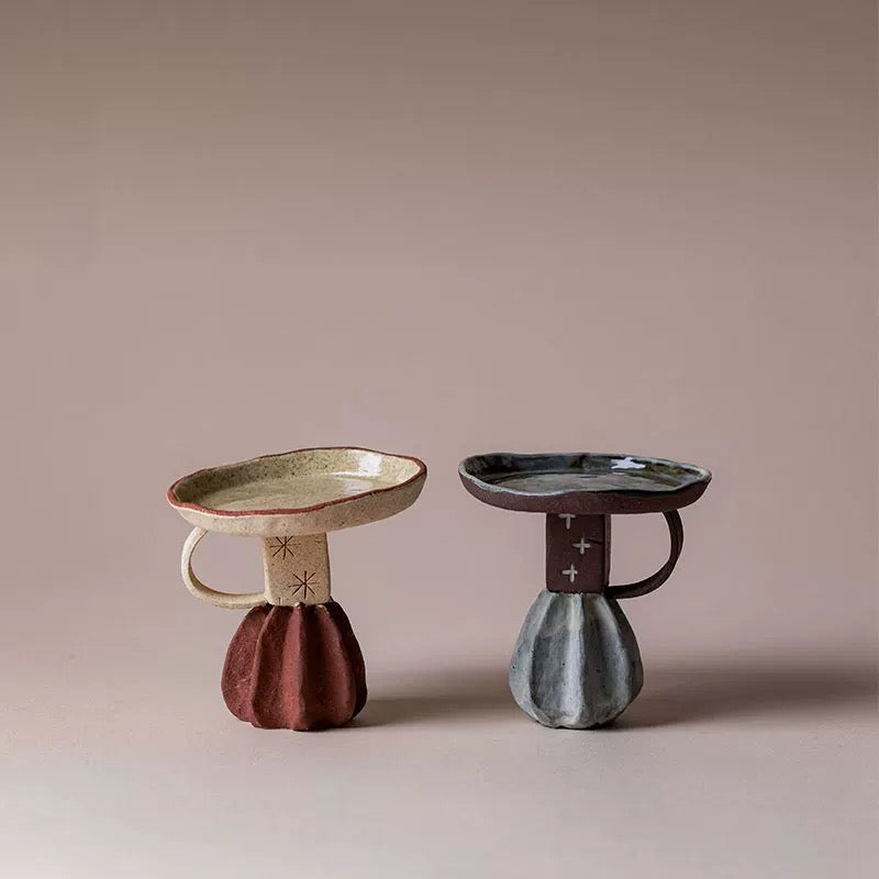 Japanese-Style Rustic Ceramic Candle Holder – Handcrafted Tea Table Decor for Home & Meditation (Artisanal Unglazed Altar Lamp)