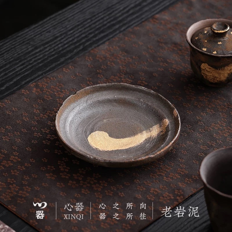 Golden Glaze Wood-Fired "Sancai" Tea Bowl - Handheld Retro Style Japanese-inspired Single Tea Set for Home Brewing & Gongfu Tea Ceremony