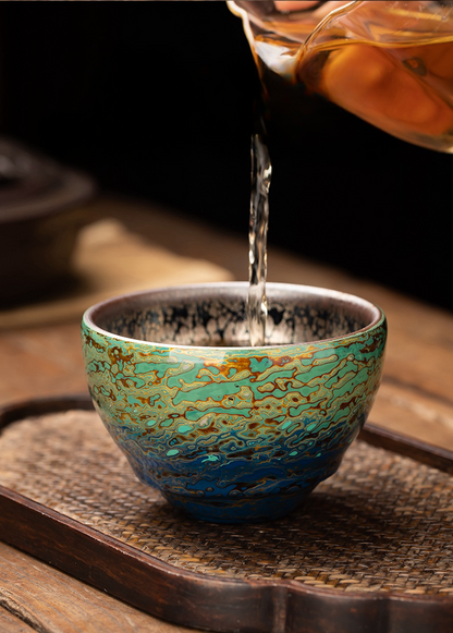 Handmade lacquer tea cup with oil droplet spots