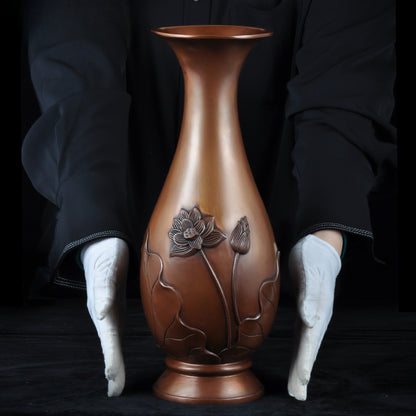 Copper lotus leaf vase ornament Chinese copper vase home furnishing living room TV cabinet decoration housewarming gift