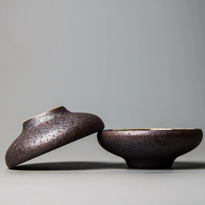 Handmade Coarse Clay Tea Cup - Wood-Fired Ceramic Tea Set, Chinese Pu'er Tea Cup with Hand-Painted Design, Large Gongfu Chawan Master Cup (Free Shipping)