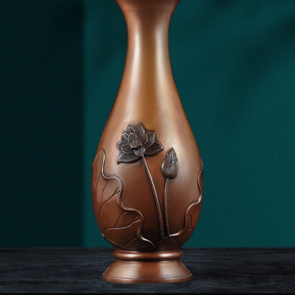 Copper lotus leaf vase ornament Chinese copper vase home furnishing living room TV cabinet decoration housewarming gift