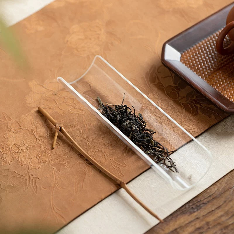 Handcrafted Glass Tea Scoop Duo - Organic Bamboo Tea Pick Set with Vintage Tea Needle & Leaf Spoon (Gongfu Ceremony Tools)