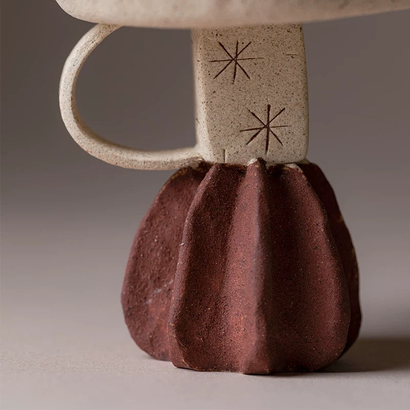 Japanese-Style Rustic Ceramic Candle Holder – Handcrafted Tea Table Decor for Home & Meditation (Artisanal Unglazed Altar Lamp)