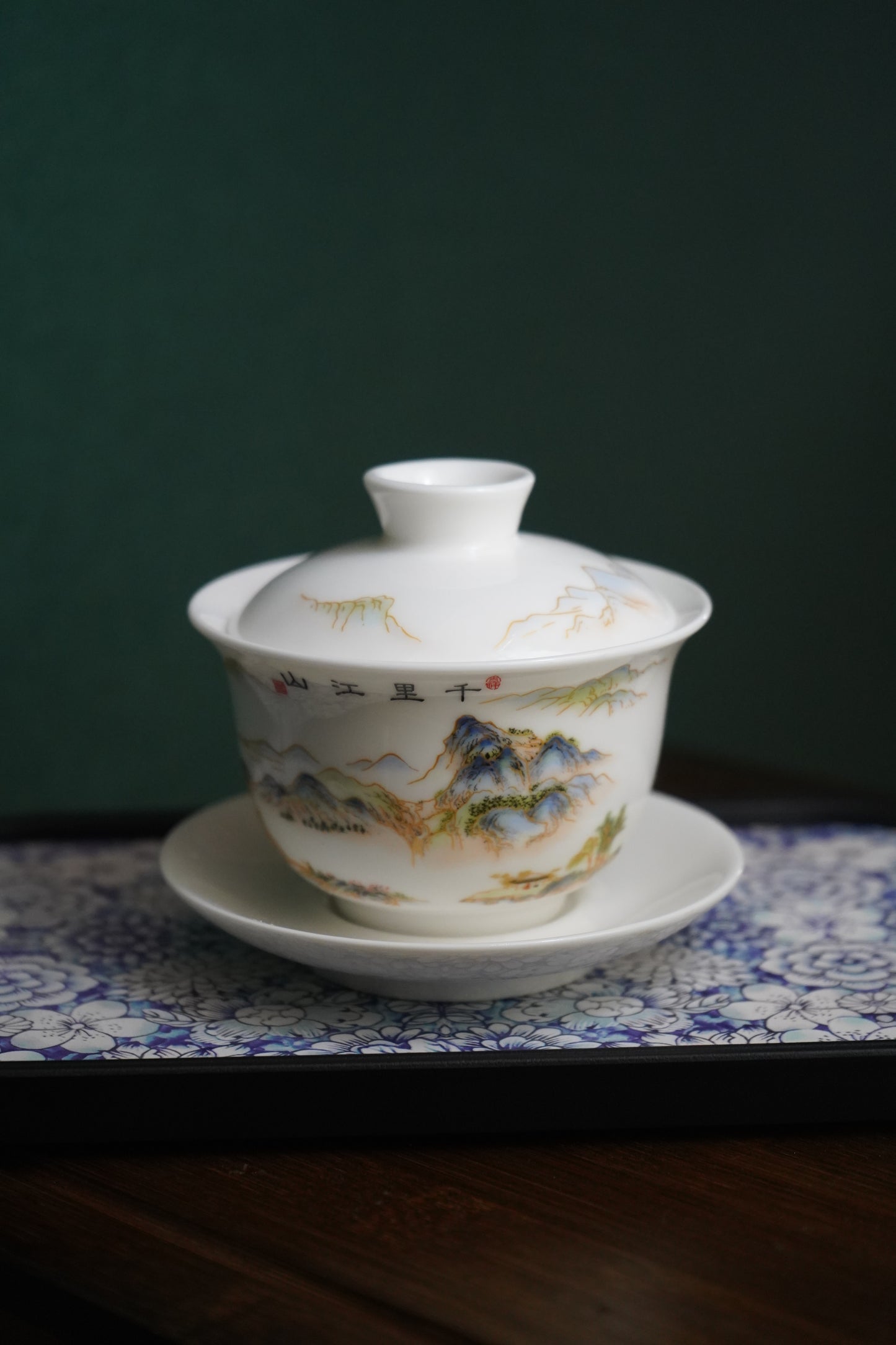 White porcelain hand-painted covered bowl