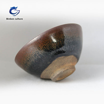 Glazed surface: Antique wood fired rabbit hair Type: Flat mouth