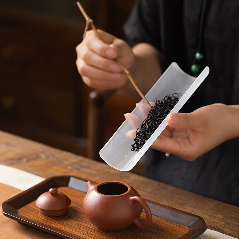Handcrafted Glass Tea Scoop Duo - Organic Bamboo Tea Pick Set with Vintage Tea Needle & Leaf Spoon (Gongfu Ceremony Tools)