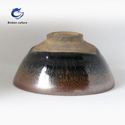 Glazed surface: Antique wood fired rabbit hair Type: Flat mouth