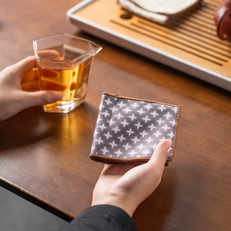 Linen & Cotton Tea Towel Set – Premium Absorbent Tea Cloths with Artistic Prints (Plush Thickened Fabric for Gongfu Tea Care)