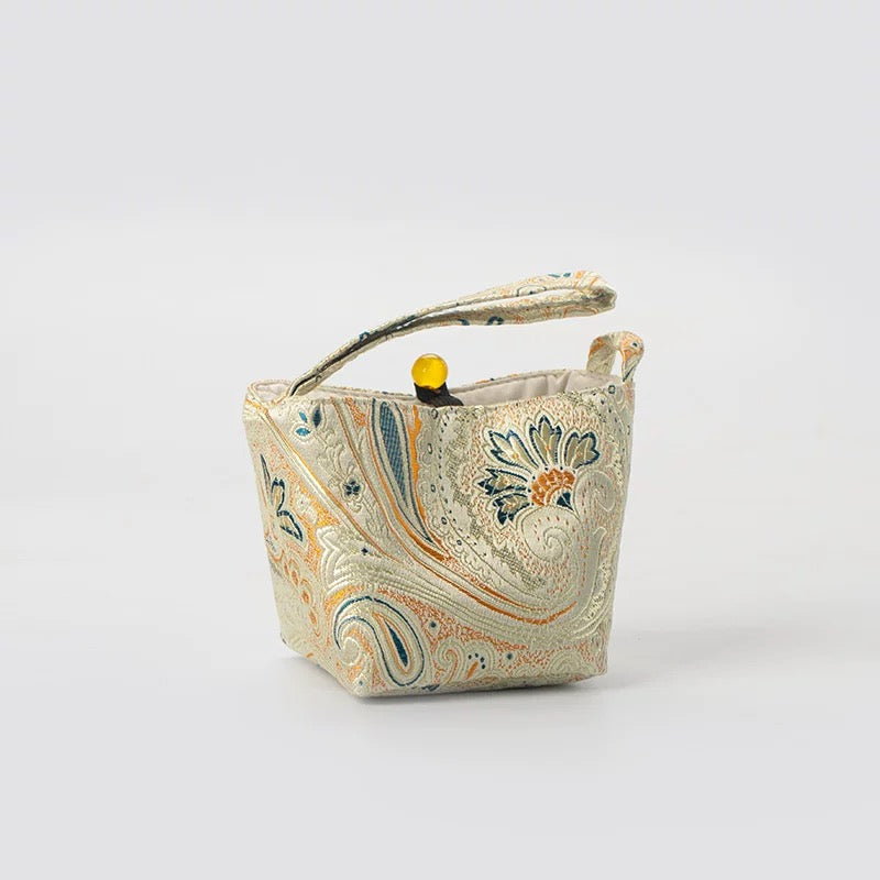 Woven Cotton Tea Accessory Pouch Set – Portable Drawstring Bags for Travel Tea Cups & Canisters (Owner’s Cup Storage Solution)