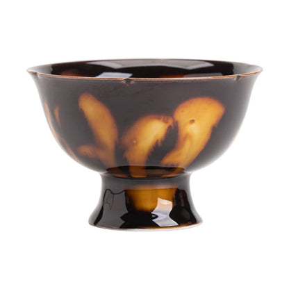 Vintage Glazed Stem Tea Cup – Tortoise-Shell Crystal Ceramic Master Cup (Premium Gongfu Gift Set)