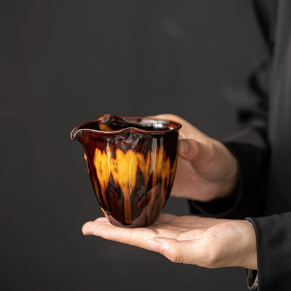 Premium Glazed Tea Server – Vintage Tortoise-Shell Ceramic Gongfu Set (Ergonomic Heat-Proof Design)