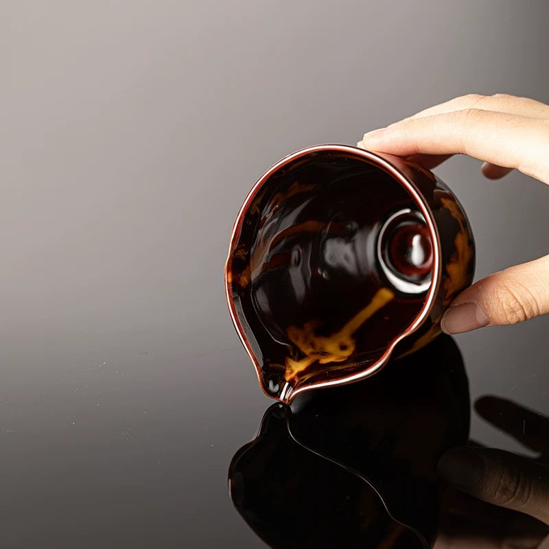 Premium Glazed Tea Server – Vintage Tortoise-Shell Ceramic Gongfu Set (Ergonomic Heat-Proof Design)