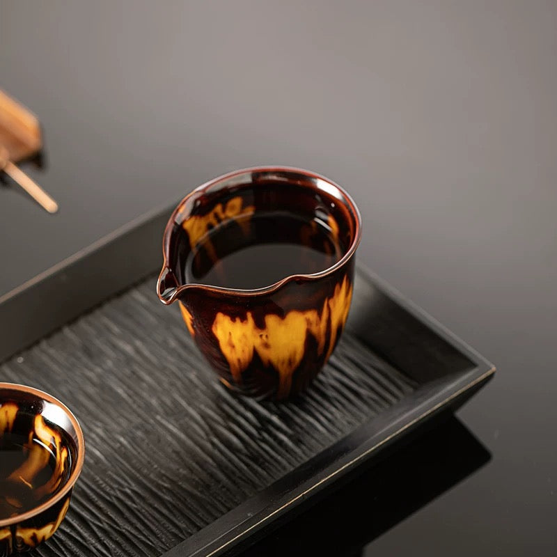 Premium Glazed Tea Server – Vintage Tortoise-Shell Ceramic Gongfu Set (Ergonomic Heat-Proof Design)