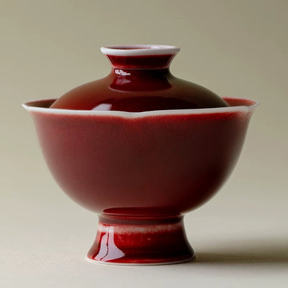 Premium Flambé Red Tea Set – Handmade Jingdezhen Porcelain Gaiwan (Ultra-Thin Heat-Resistant Design)