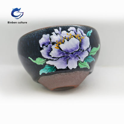 Lianhongda Jianzhan Type: Bundle Mouth Glazed Surface: Colorful Oil Drop Paint Hand drawn