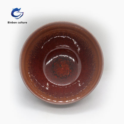 Lianhongda Jianzhan Type: Curved Glazed Surface: Red Partridge Lacquer Double sided Glaze）