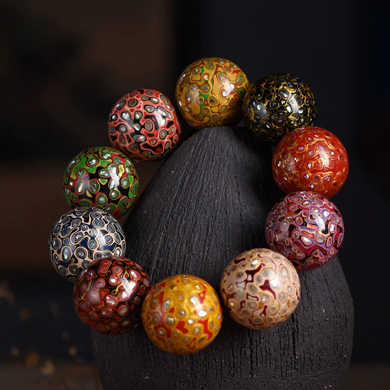 Chinese large lacquer Duobao bracelet Duobao bead bracelet rhinoceros skin fine snail lacquer men's tide Buddha beads men's and women's models