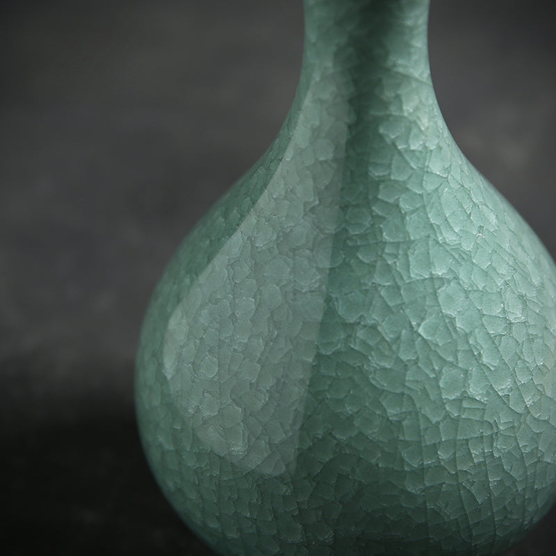 Ye Xiaochun's Handmade Works Celadon Ge Kiln Ice Cracked Jade Pot Spring Flower Ware Chinese Vase Home Ornament Collection