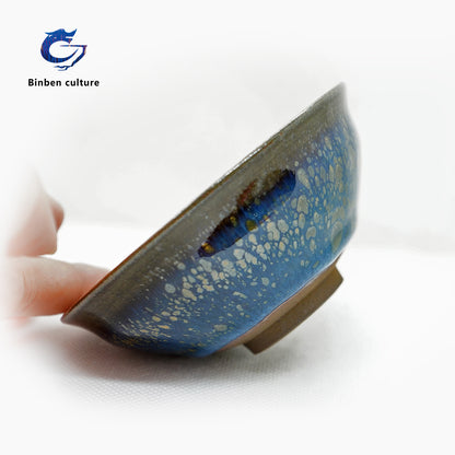 Ye Bian Jianzhan type: official hat, glazed surface: blue background with gold oil droplets